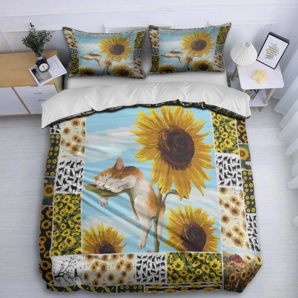 Sleep Cat On Sunflowers Bedding Set