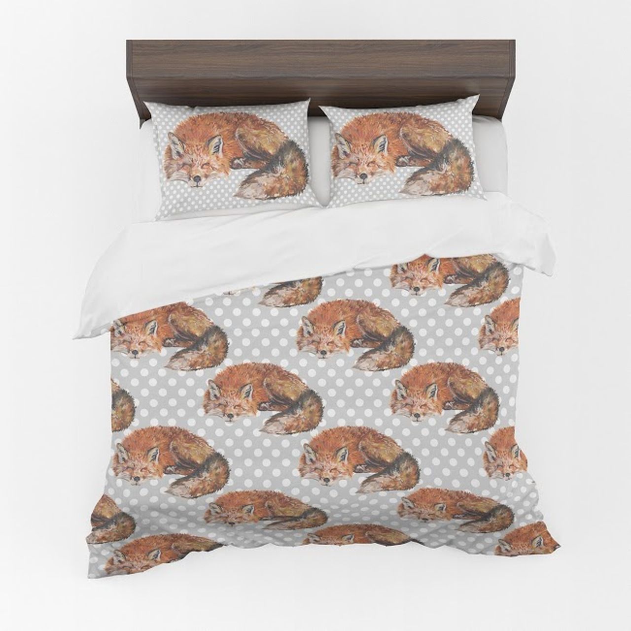 Sleeping Fox Repeated Print Grey Bedding Set