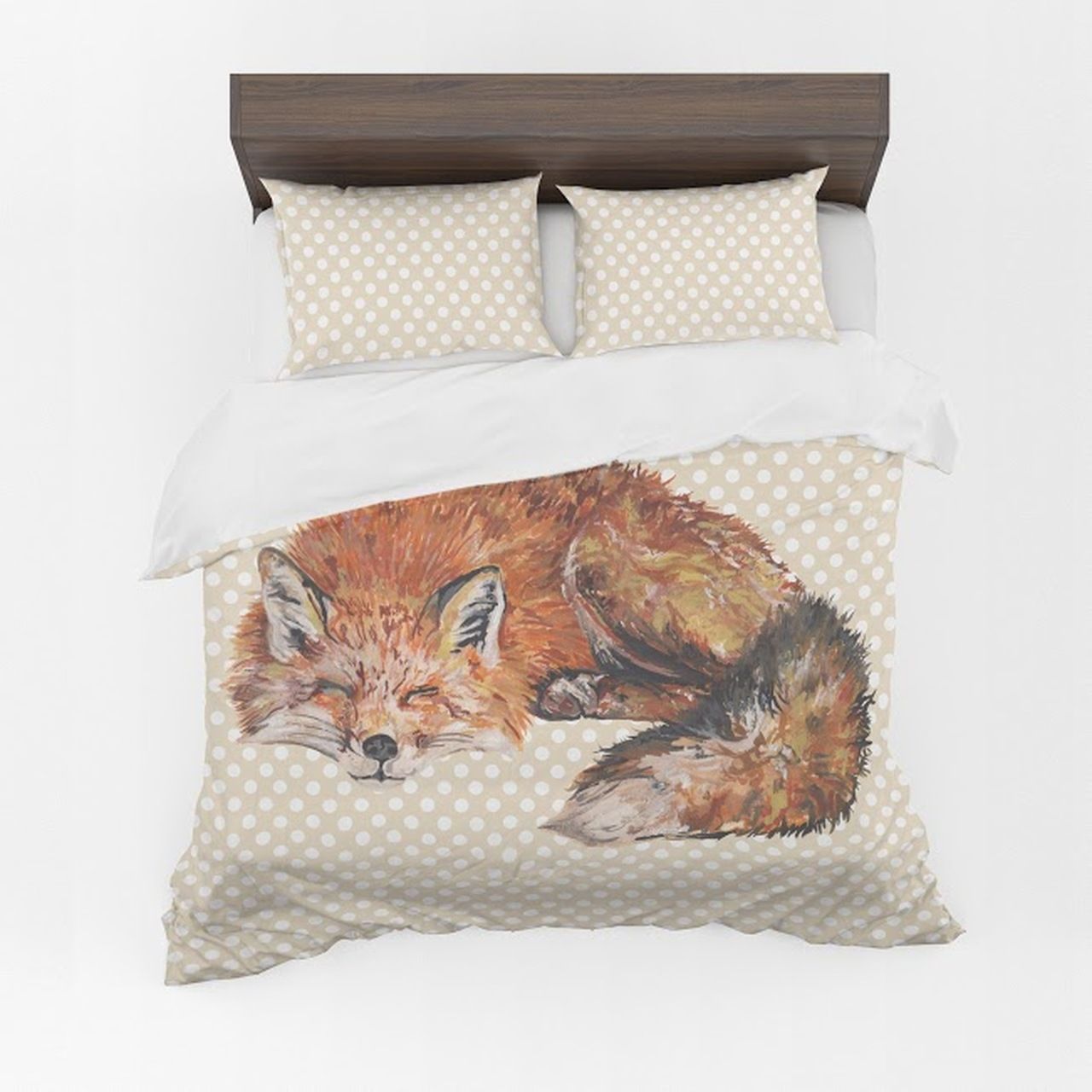 Sleeping Fox With Polka Dot Bedding Set