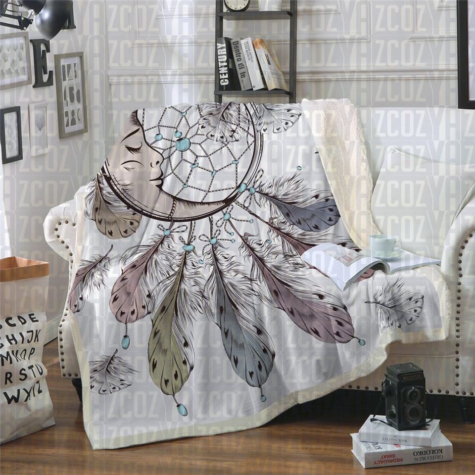 Sleeping Moon Dreamcatcher Sherpa Fleece Blanket