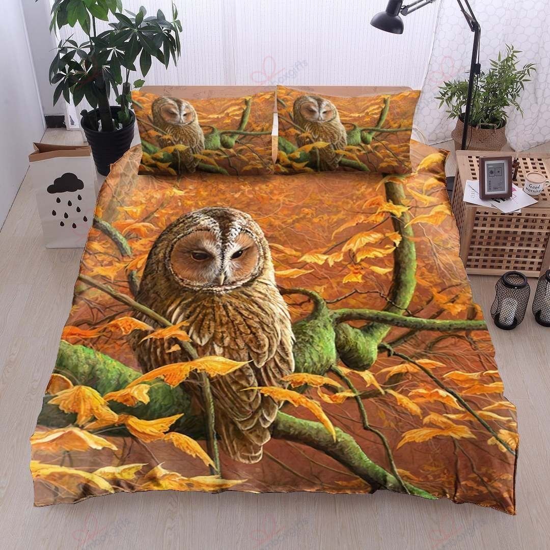 Sleepy Owl Autumn Printed Bedding Set