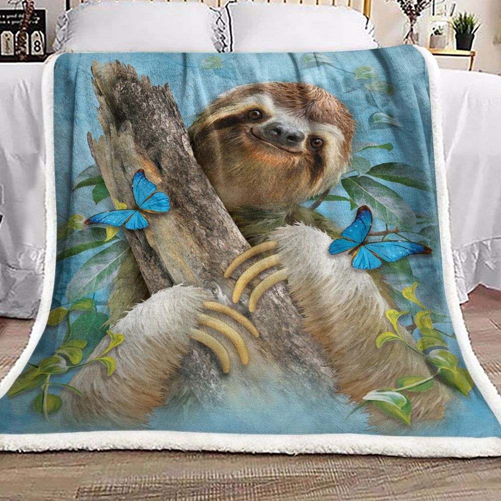 Sloth And Butterflies Sherpa Fleece Blanket