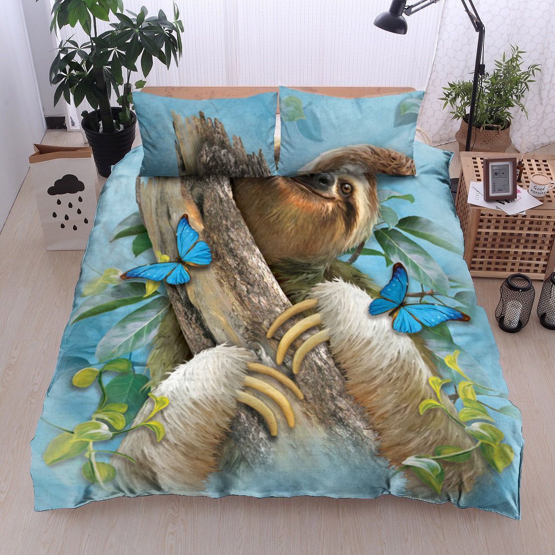 Sloth And Butterflies Bedding Set