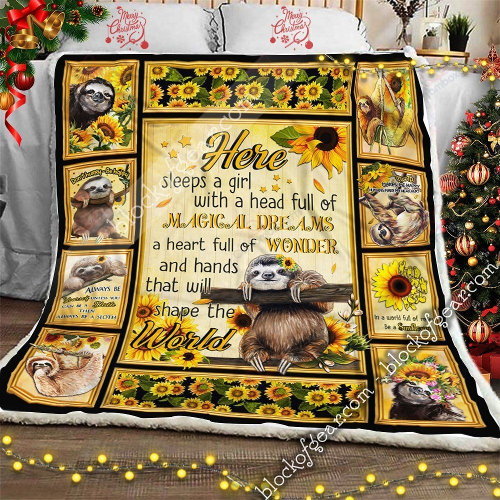 Sloth And Sunflower Sofa Sherpa Fleece Blanket