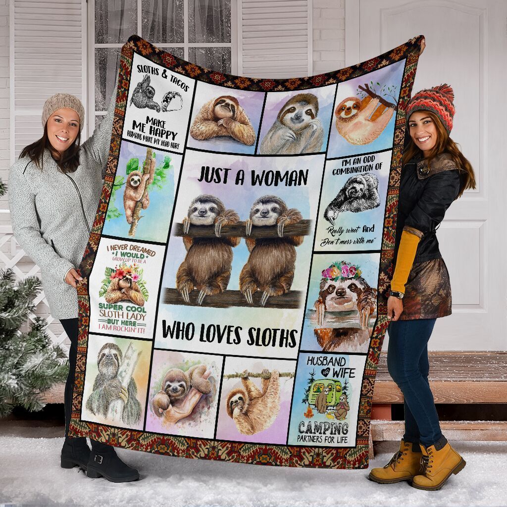 Sloth Blanket Just A Woman Sherpa Fleece Blanket