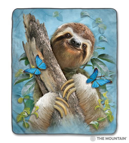 Sloth Butterflies Sherpa Fleece Blanket