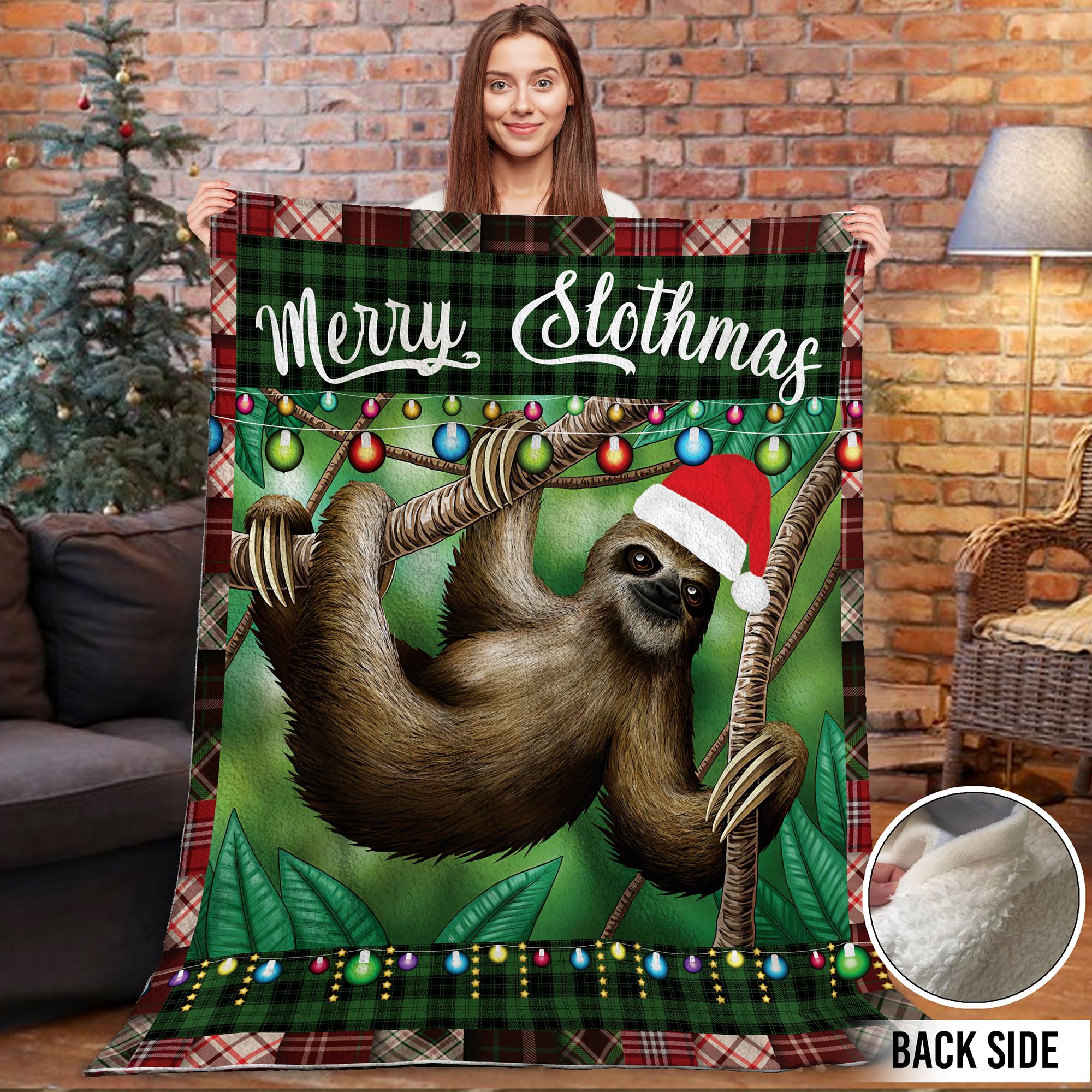 Sloth Christmas Sherpa Fleece Blanket