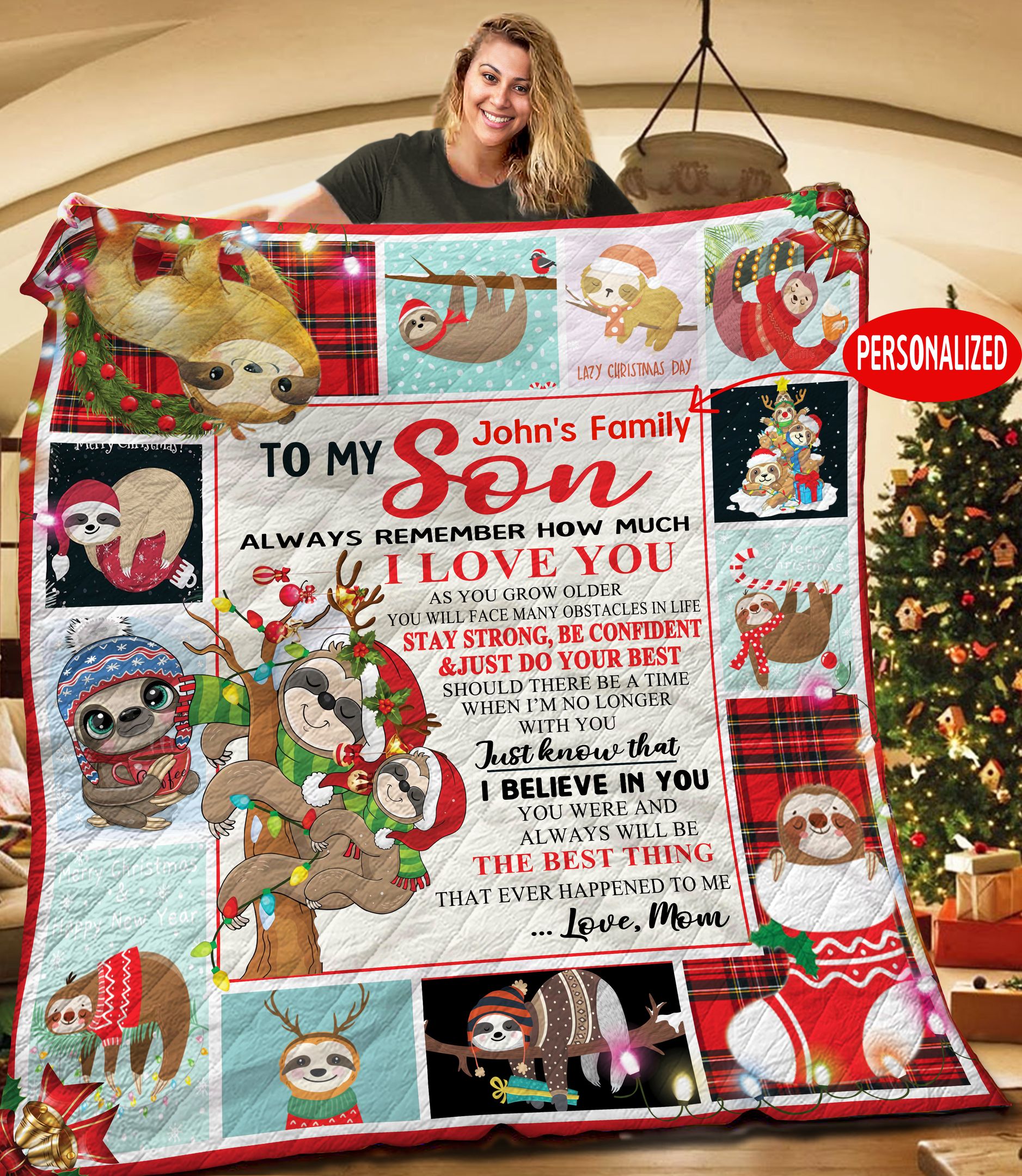 Sloth Christmas HHH131101NH Quilt Blanket