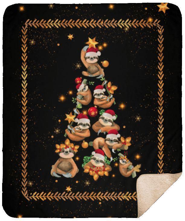 Sloth Christmas Tree Xmas Sherpa Fleece Blanket