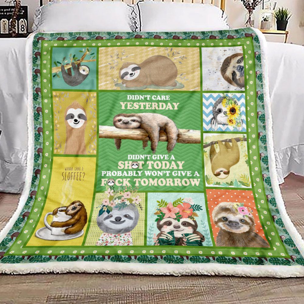 Sloth Did Not Care Yesterday Fleece Blanket