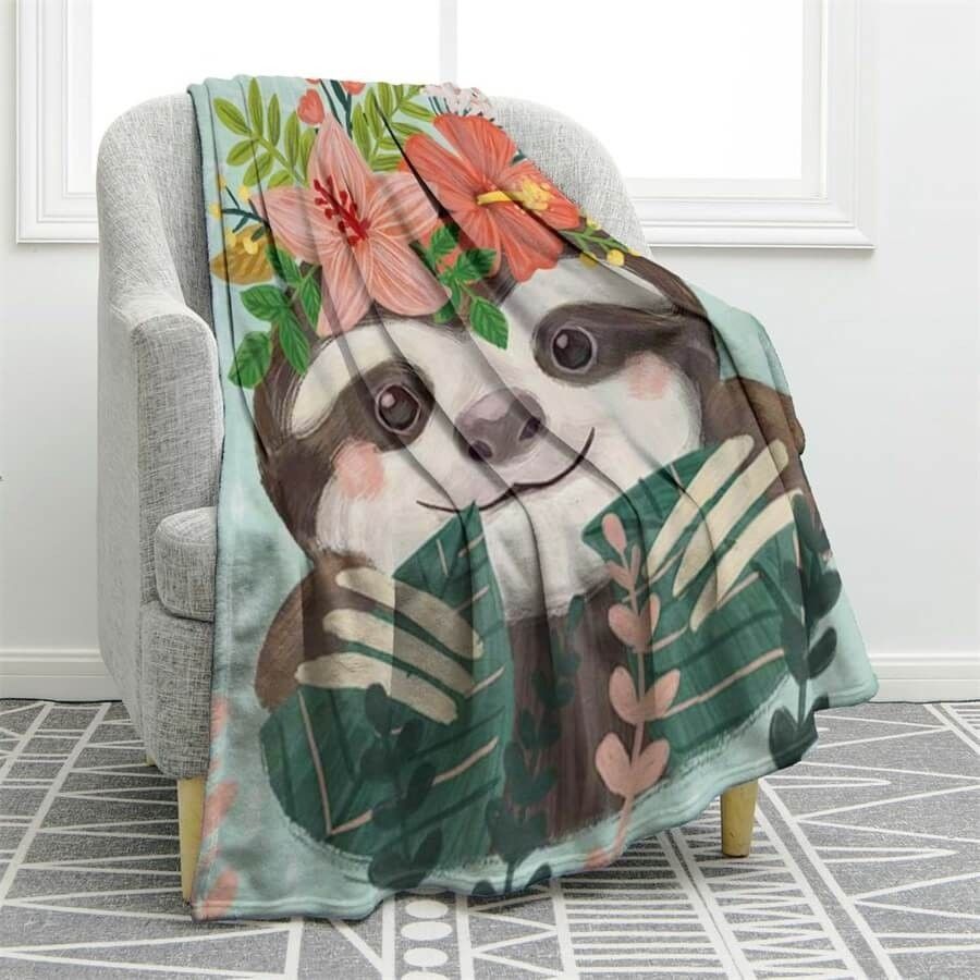 Sloth Flower Sherpa Fleece Blanket