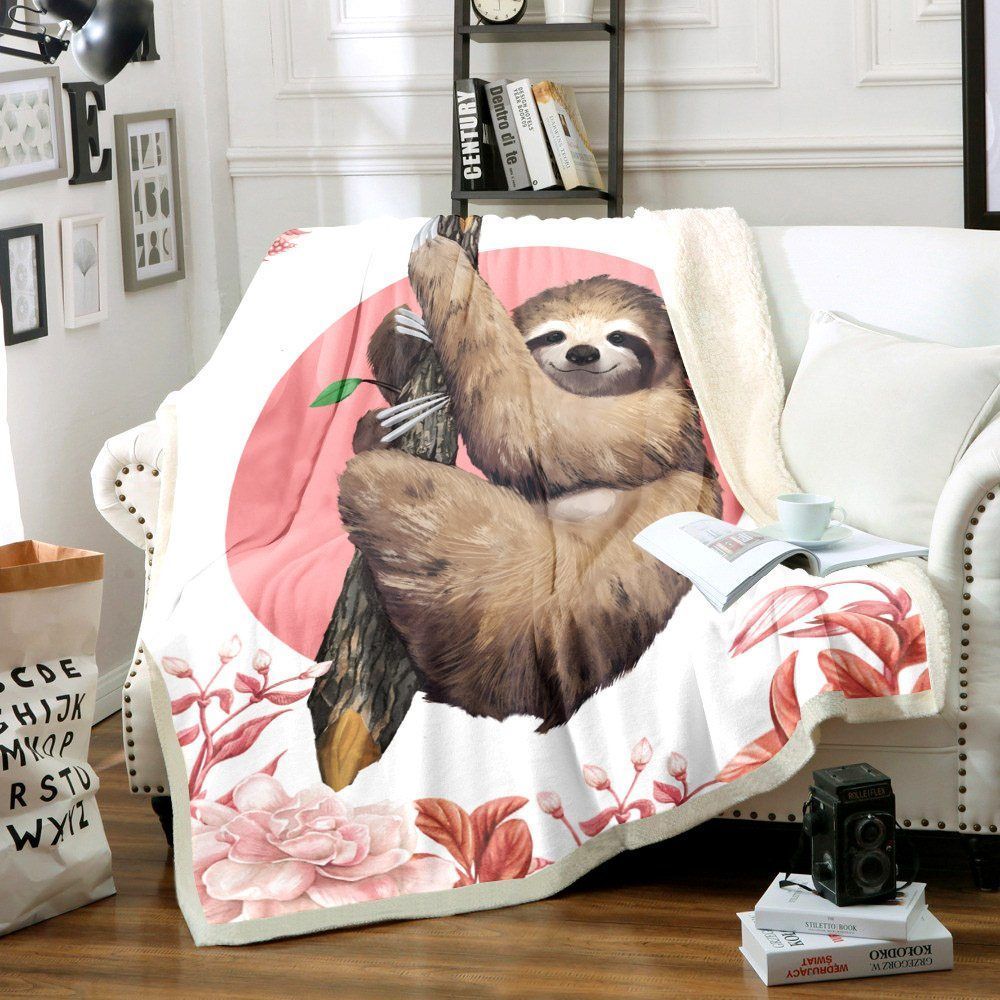 Sloth Flower Sherpa Fleece Blanket
