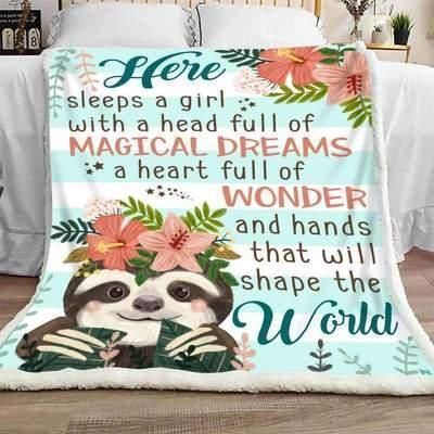 Sloth Here Sleeps Sherpa Fleece Blanket