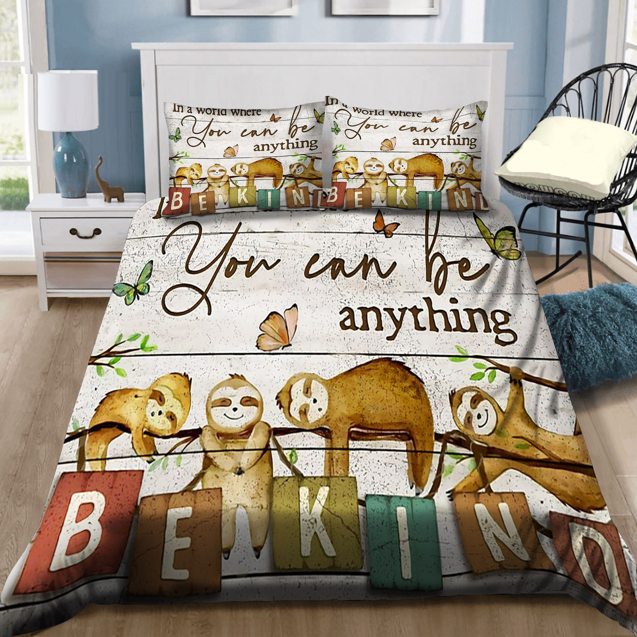 Sloth In A World Where You Can Be Anything Be Kind Bedding Set