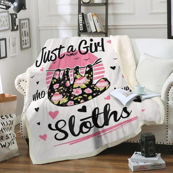 Sloth Just A Girl Sherpa Fleece Blanket