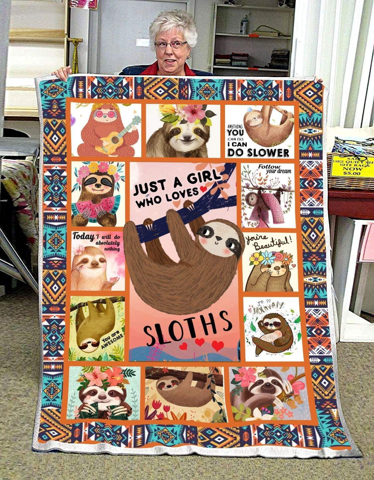 Sloth Just A Girl Who Loves Sloths Sherpa Fleece Blanket