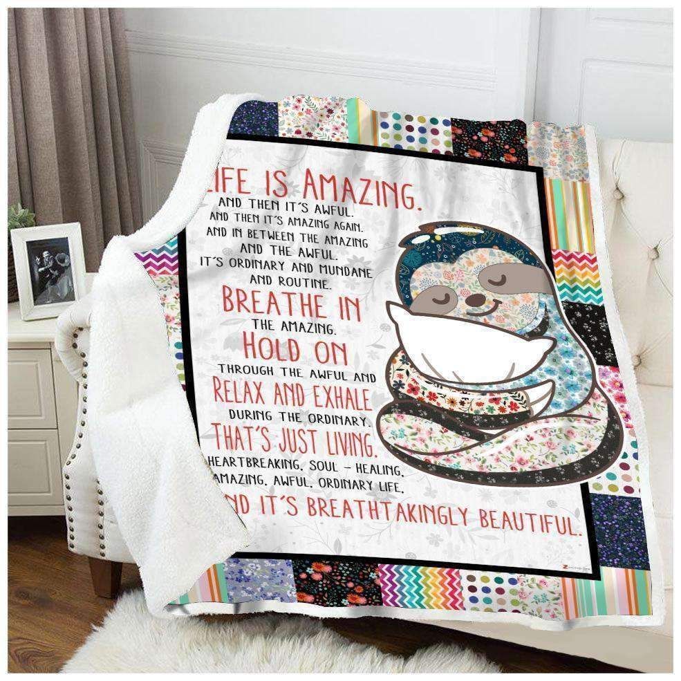 Sloth Life Is Amazing Sherpa Fleece Blanket