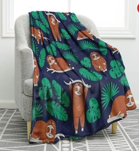 Sloth Palm Leaves Sherpa Fleece Blanket