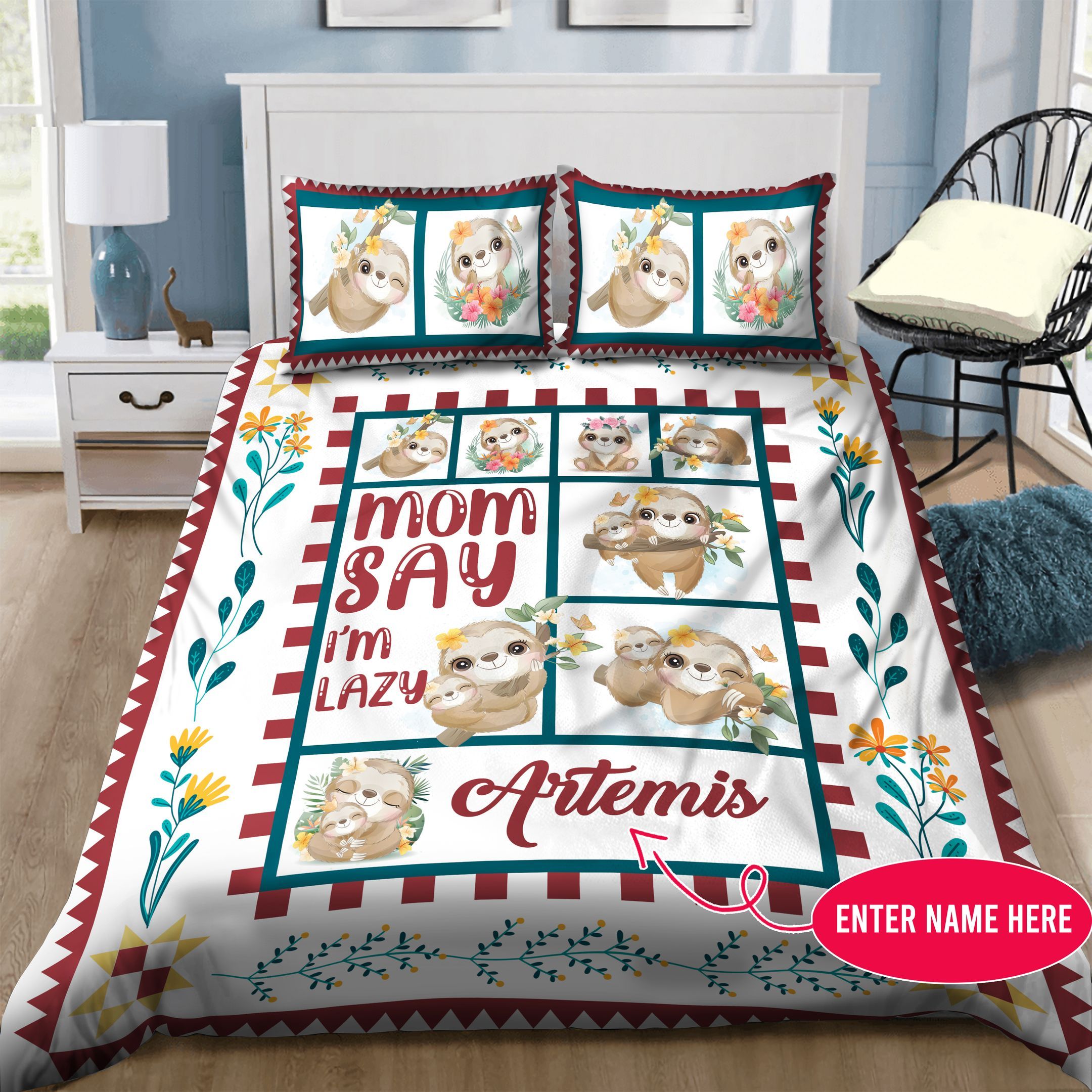 Sloth Personalized  Bedding Set