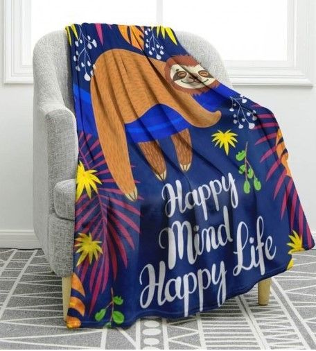 Sloth Slogan Tropical Sherpa Fleece Blanket