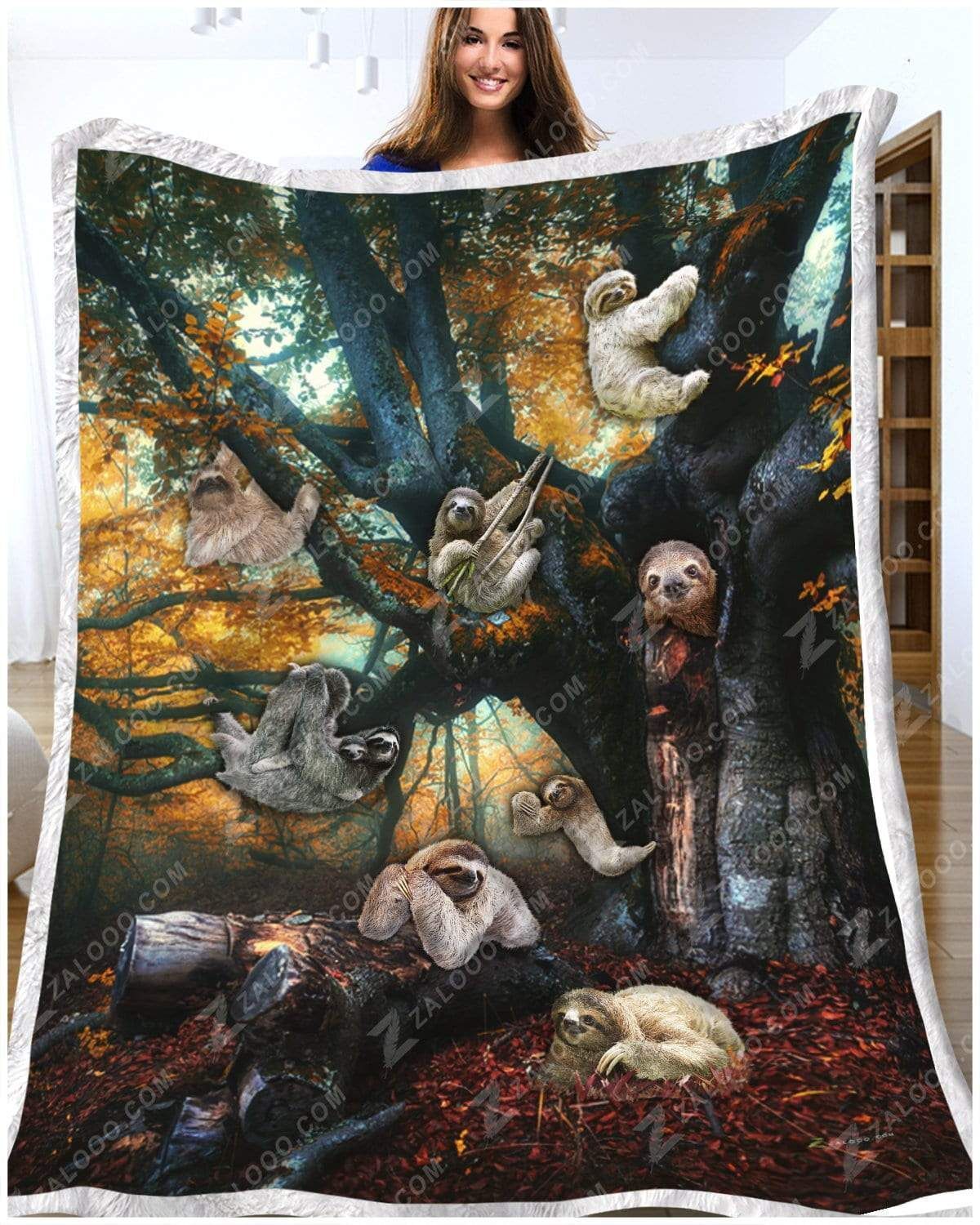 Sloth Sloth Family Sherpa Fleece Blanket