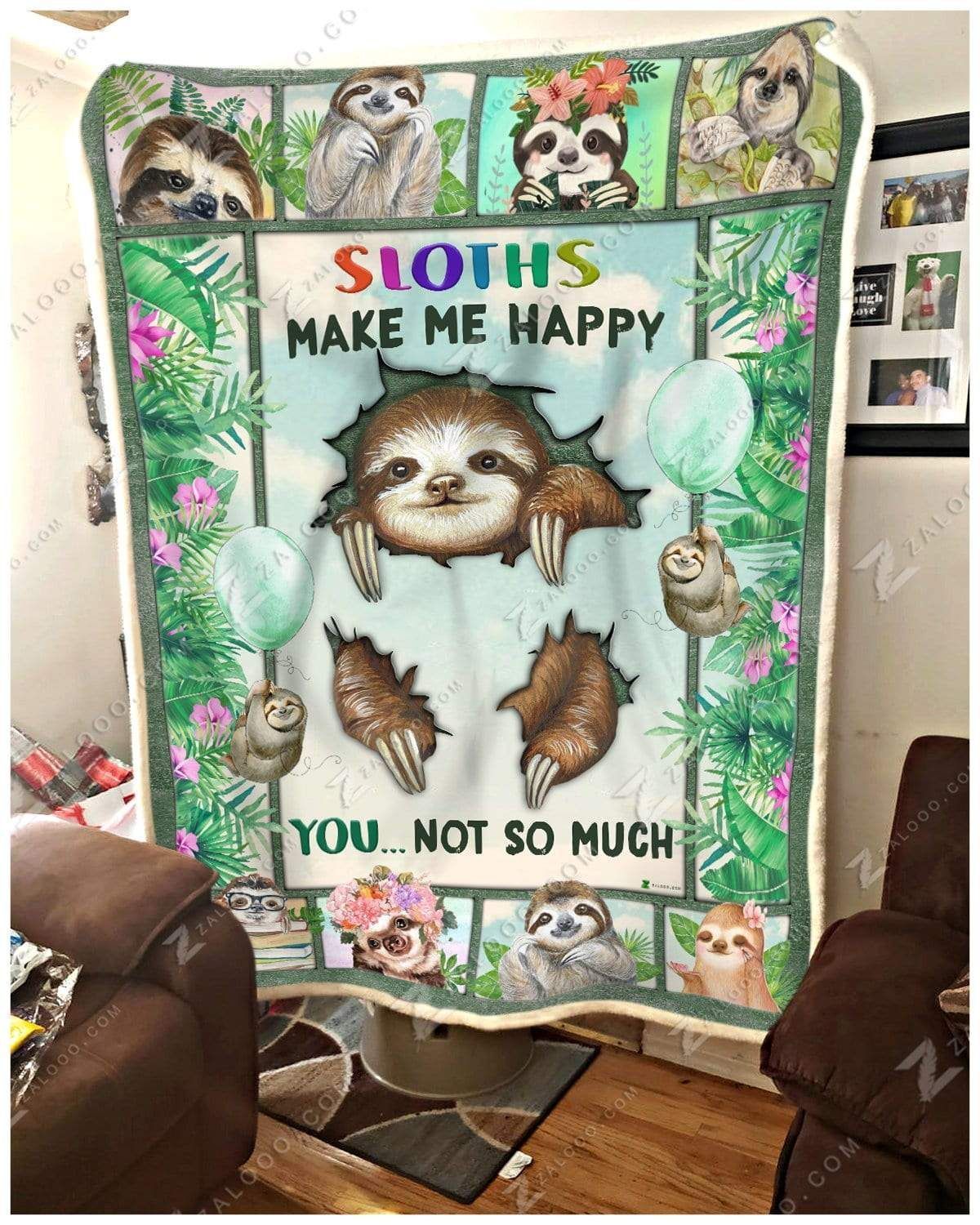 Sloth Sloths Make Me Happy Sherpa Fleece Blanket