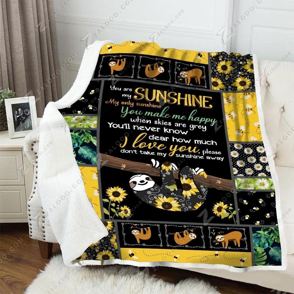 Sloth Sunflower Sherpa Fleece Blanket