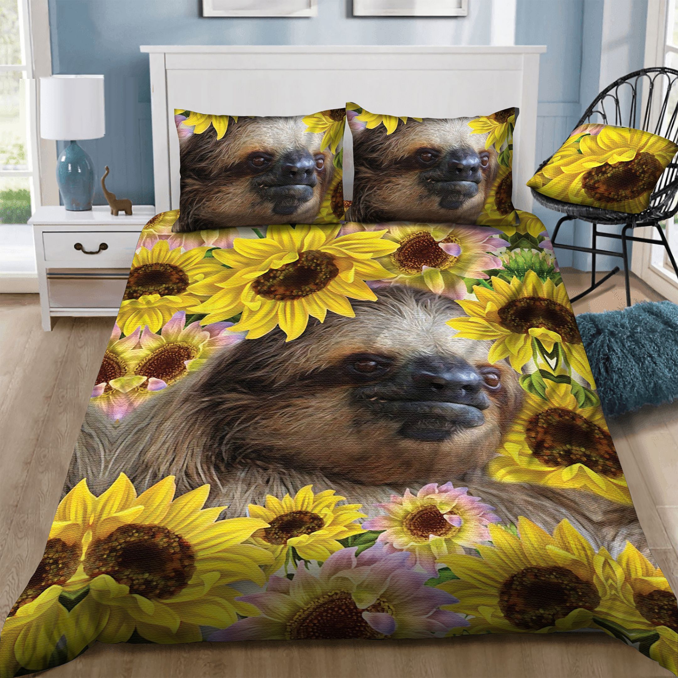 Sloth Sunflowers  Bedding Set