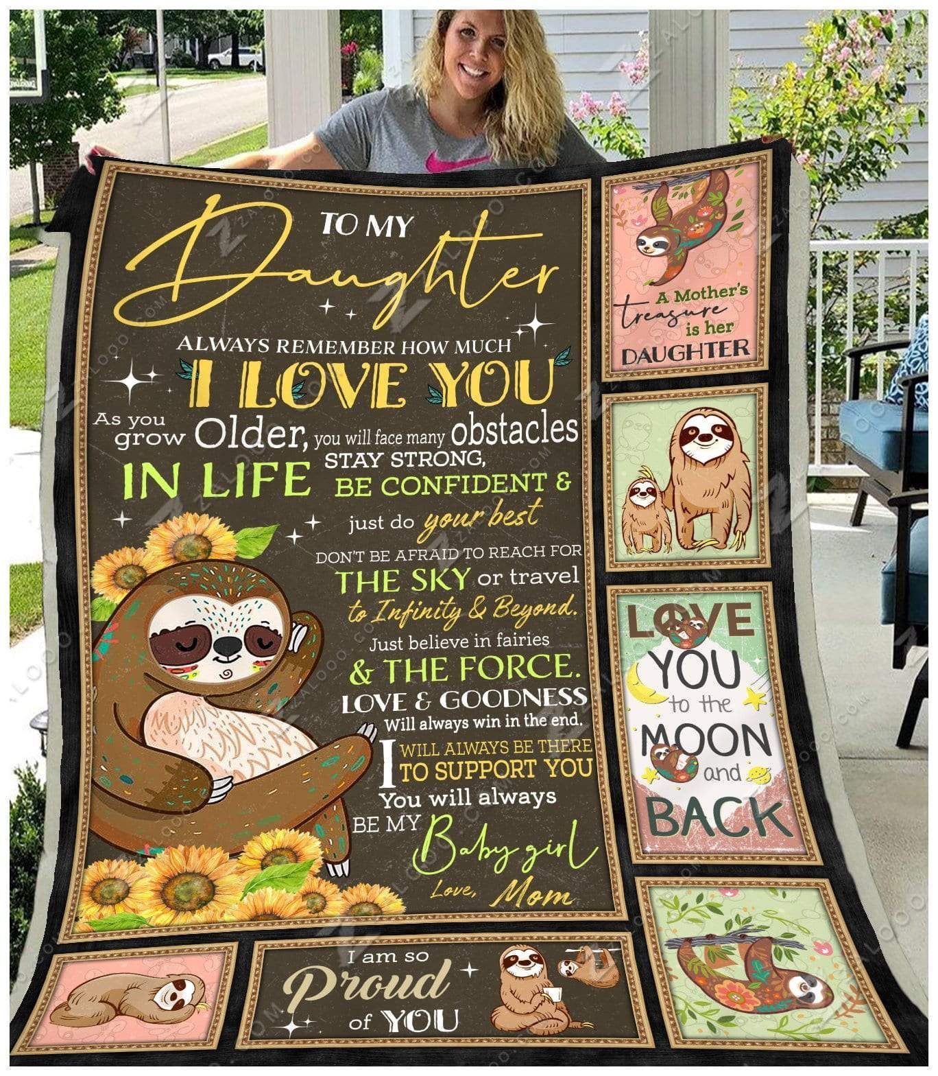 Sloth To My Daughter Be My Baby Girl Love Mom Sherpa Fleece Blanket
