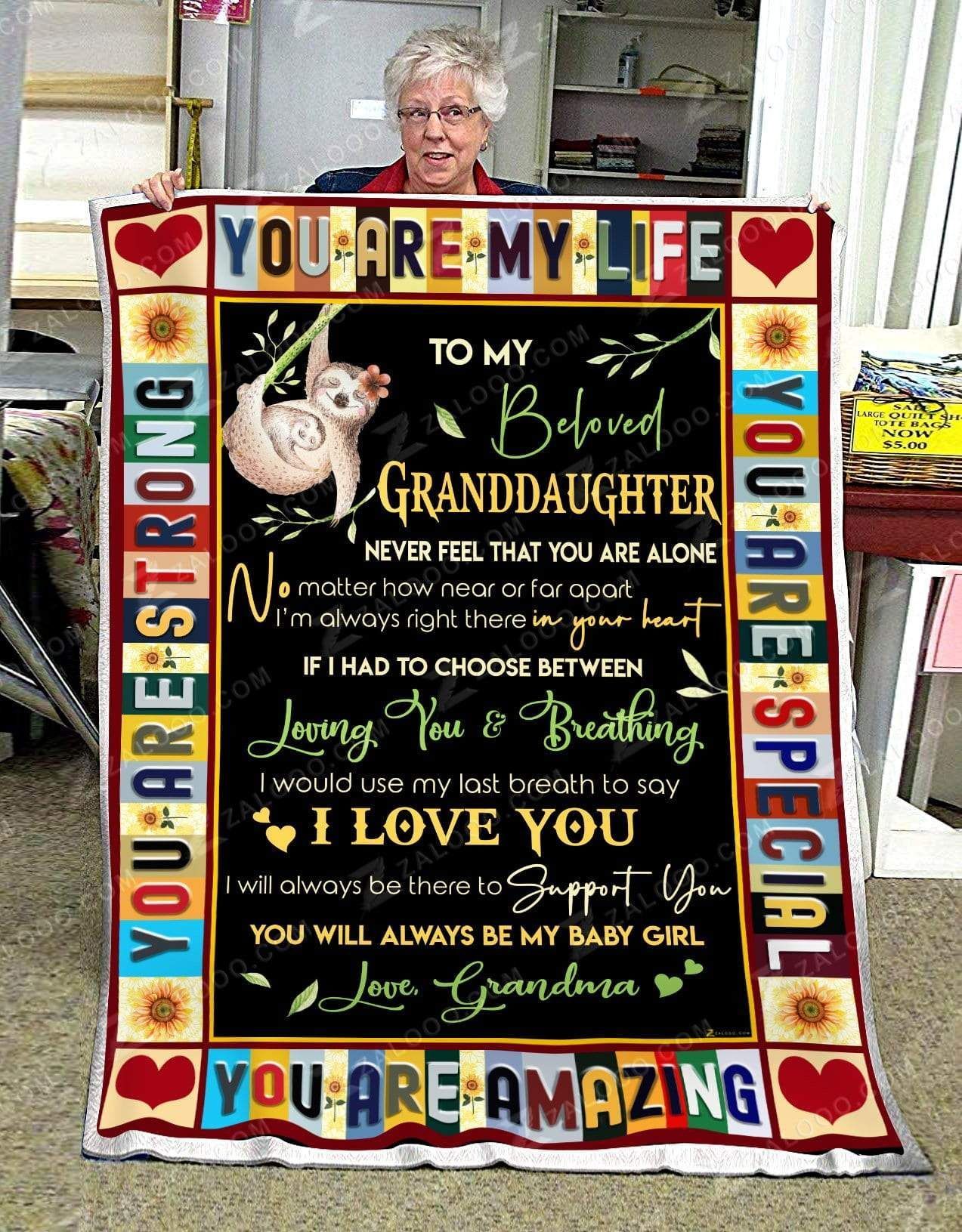 Sloth To My Granddaughter You Are My Life Love Grandma Sherpa Fleece Blanket