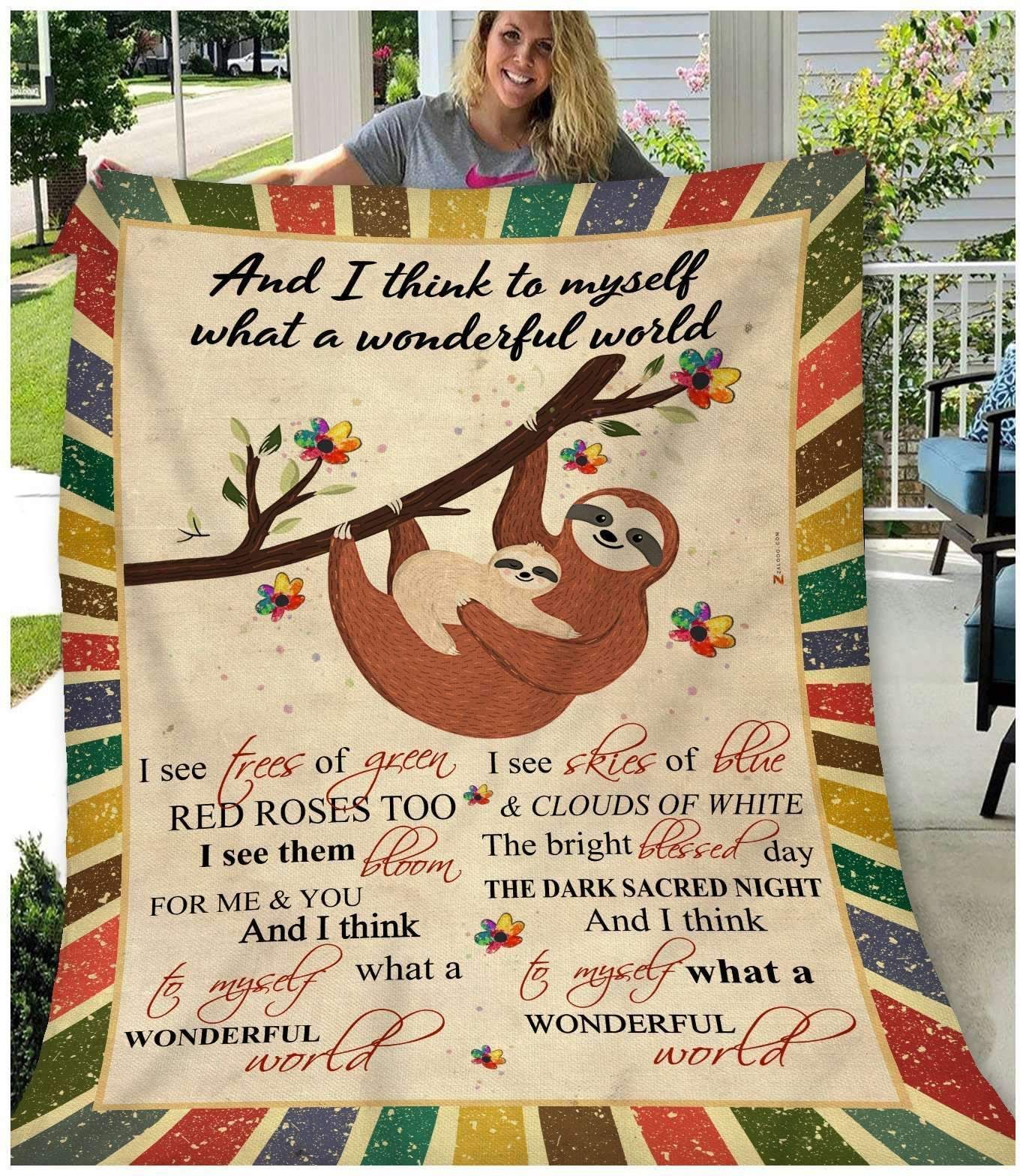 Sloth What A Wonderful World Sherpa Fleece Blanket