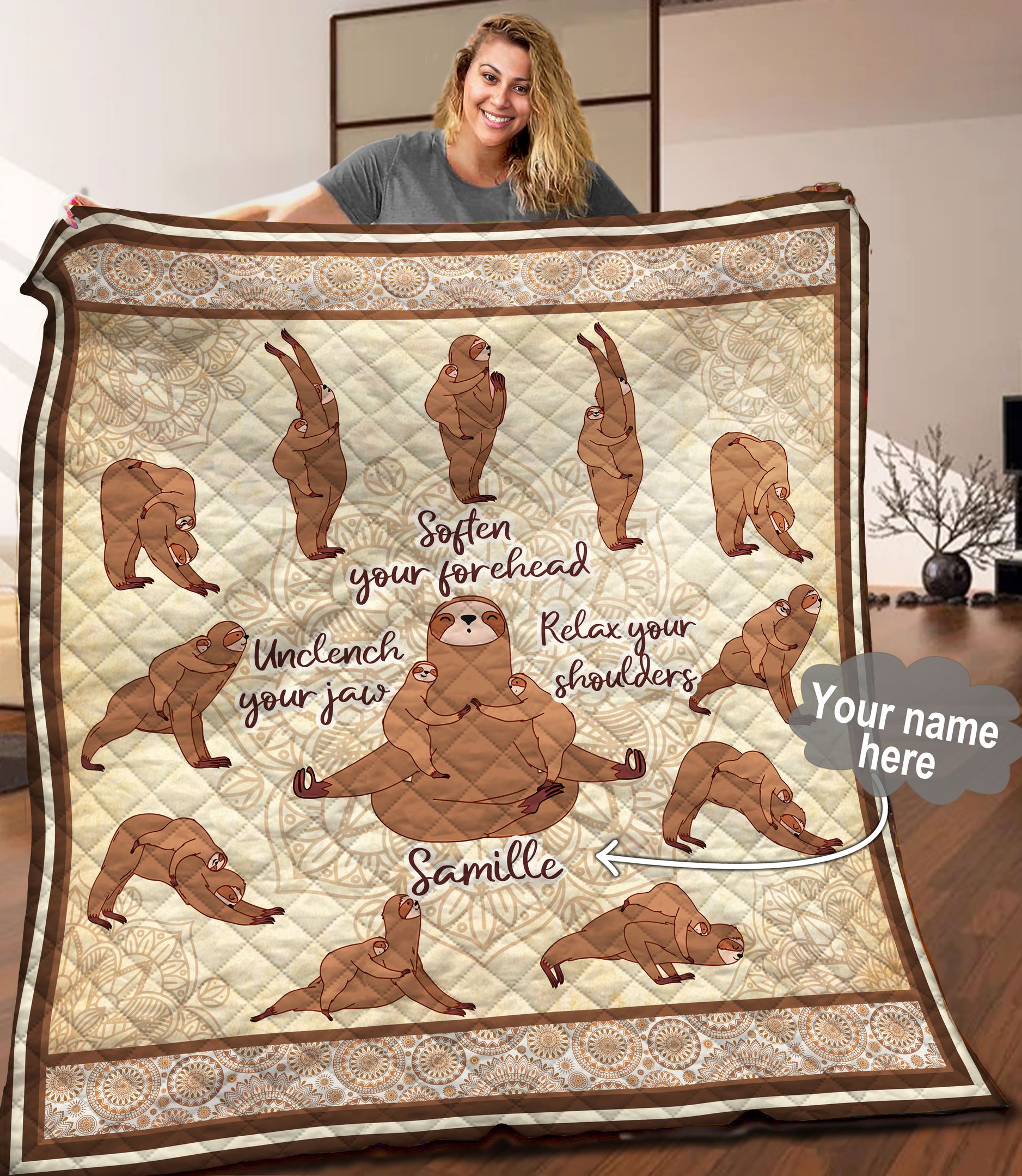 Sloth yoga Personalized Quilt Blanket C9B090602TA
