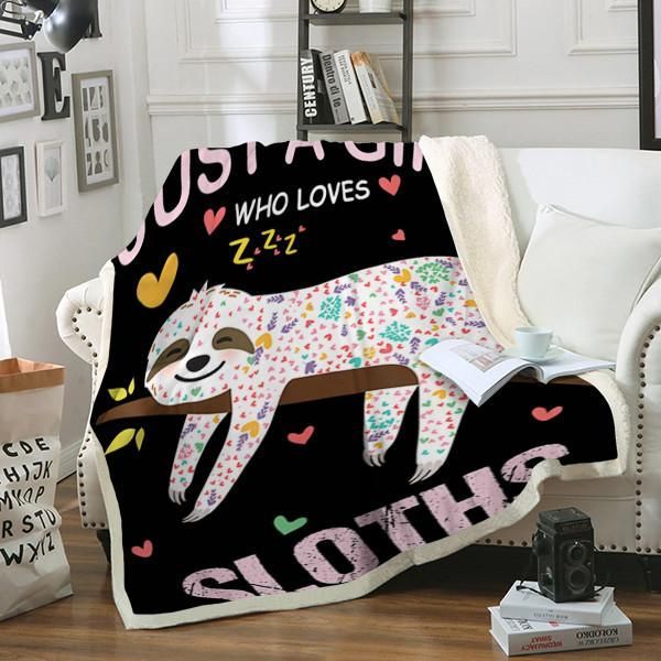 Sloths Just A Girl Sherpa Fleece Blanket
