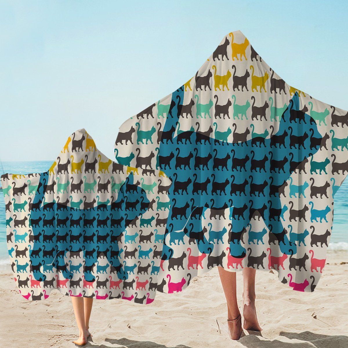 Small Cat Shadow Pattern Printed Hooded Towel