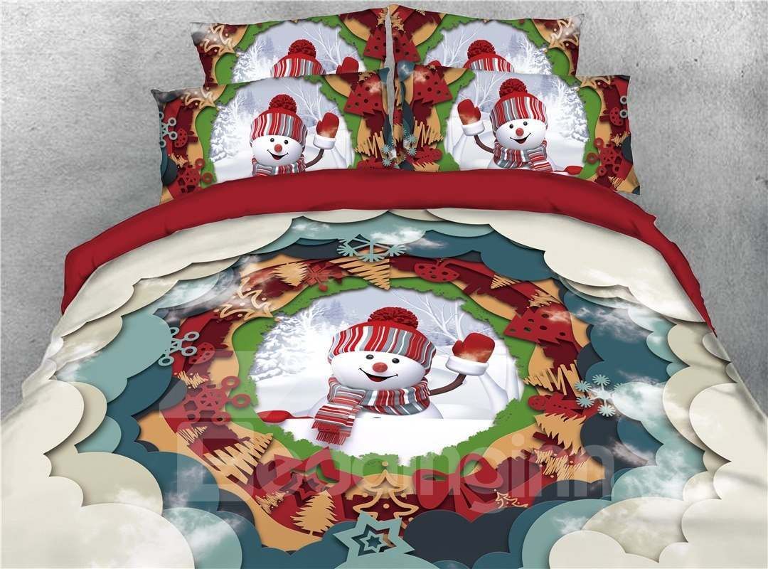 Smiling Snowman And Christmas Bedding Set