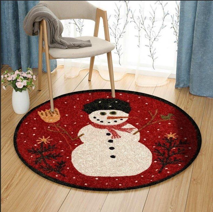Smiling Snowman Christmas Round Carpet
