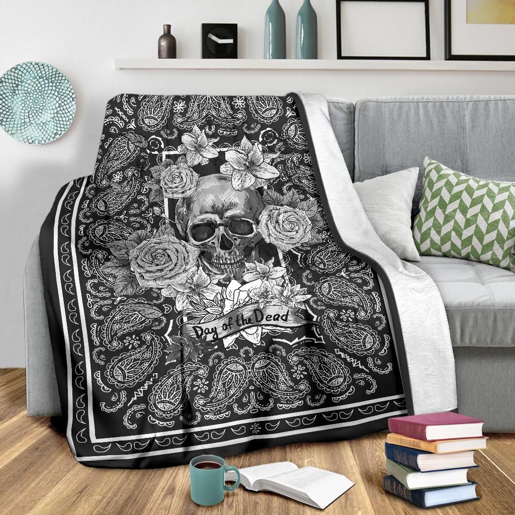 Smokey Day Or The Dead Skull Sherpa Fleece Blanket