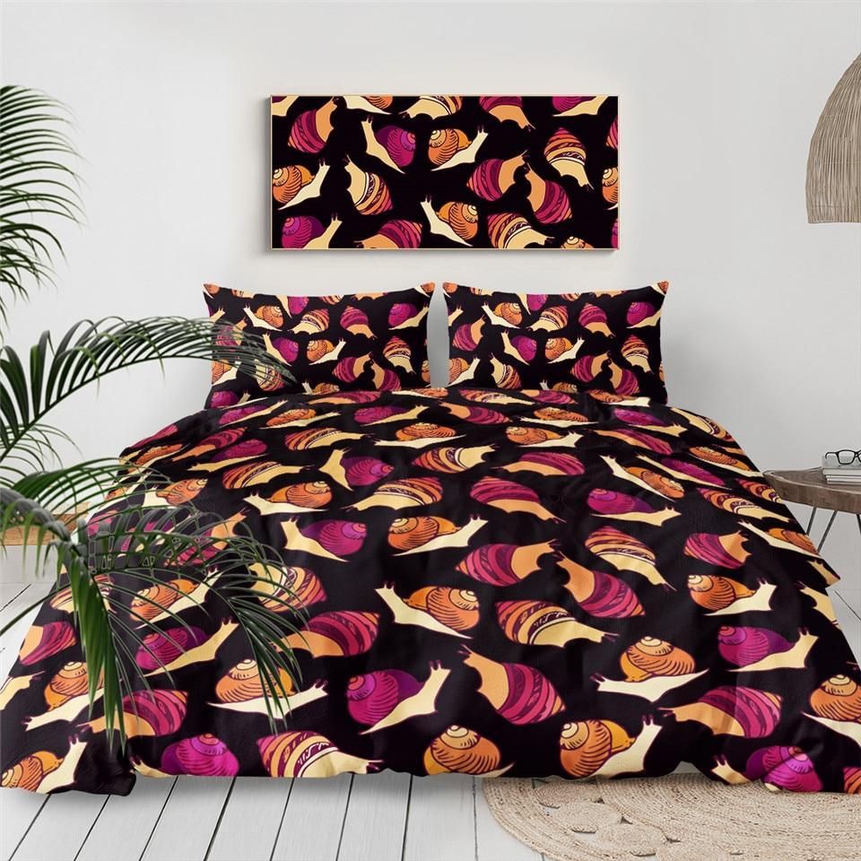 Snails Black Background Bedding Set