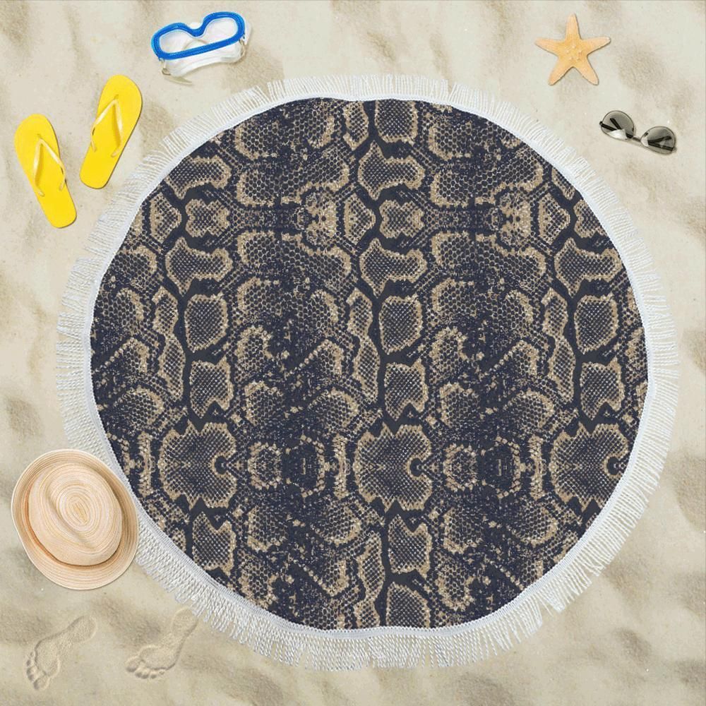 Snake Skin Pattern Printed Round Beach Towel