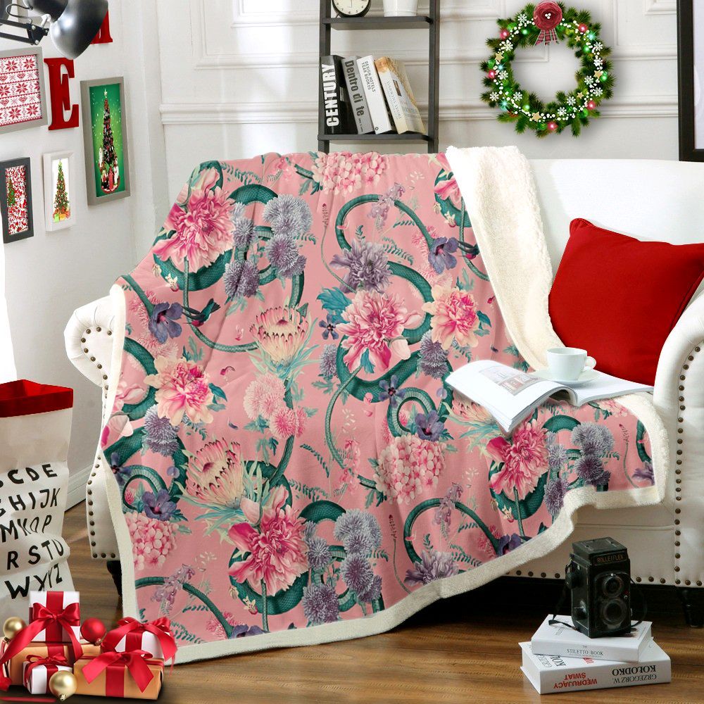 Snakes Flower Sherpa Fleece Blanket