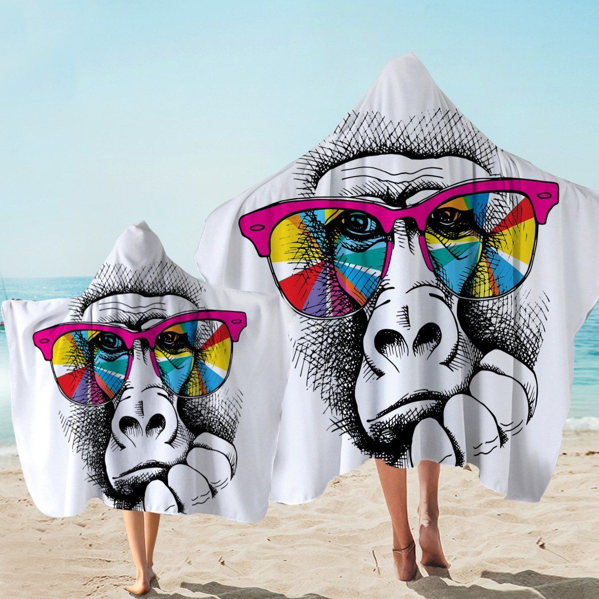 Snazzy Ape With Sunglasses Pattern Printed Hooded Towel