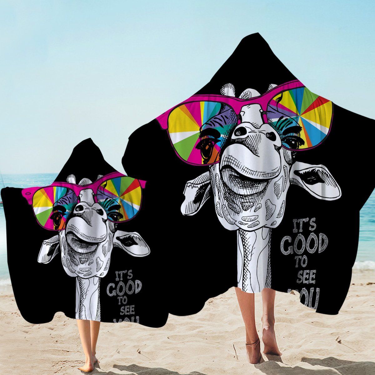 Snazzy Giraffe Black It’s Good To See You Printed Hooded Towel