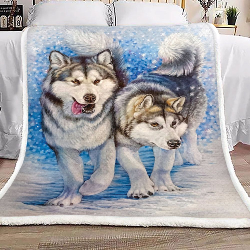 Snow Alaskan Dog Sherpa Fleece Blanket