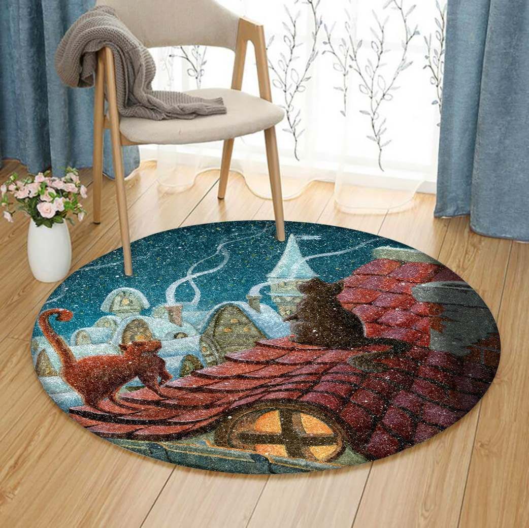 Snow Cat Round Carpet