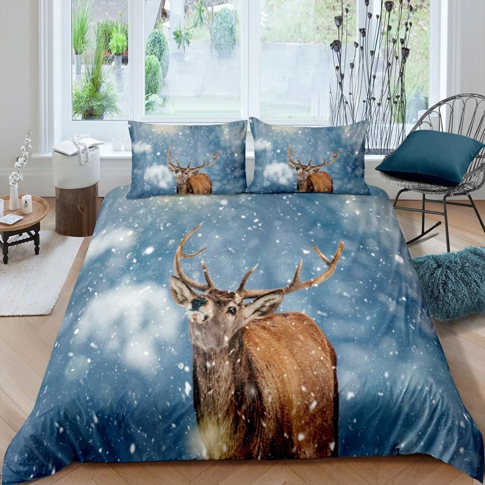 Snow Deer Grey Bedding Set