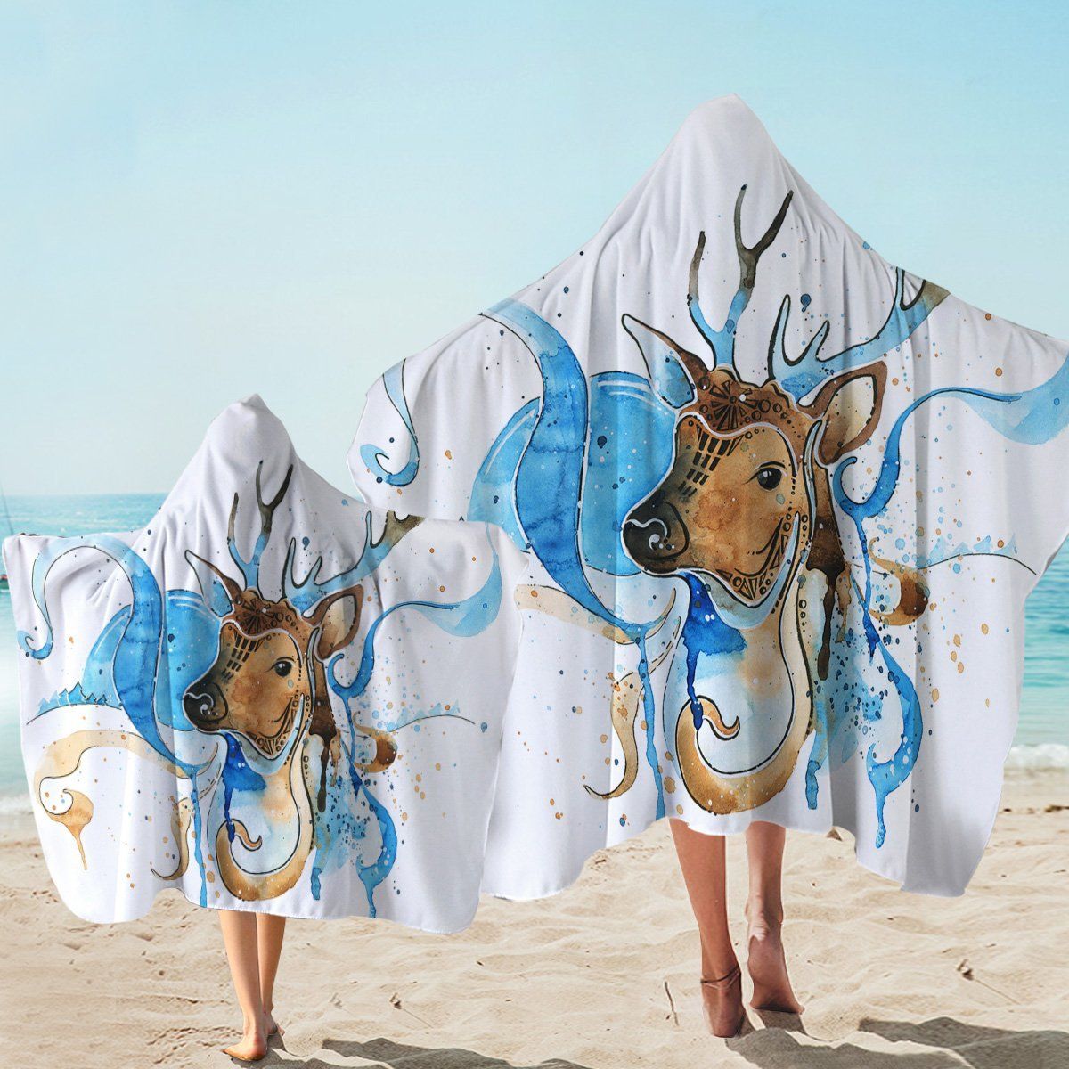 Snow Deer Icy On White Printed Hooded Towel