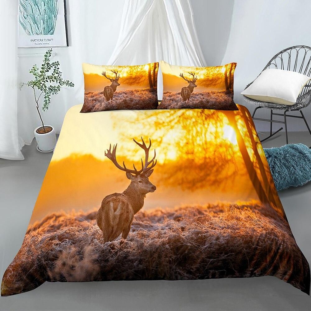 Snow Deer Sunrise Bedding Set