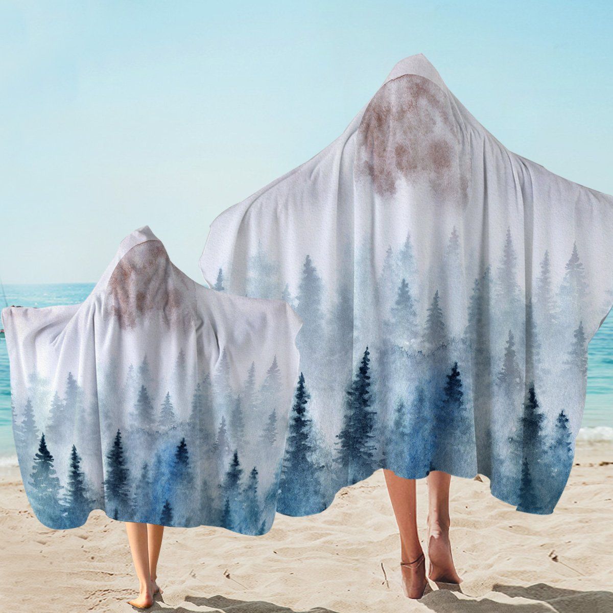 Snow Forest Hazy Printed Hooded Towel