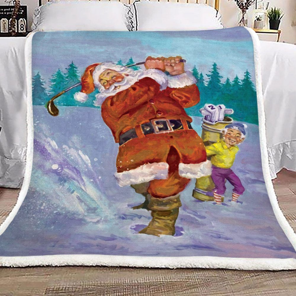 Snow Golfing Santa Sherpa Fleece