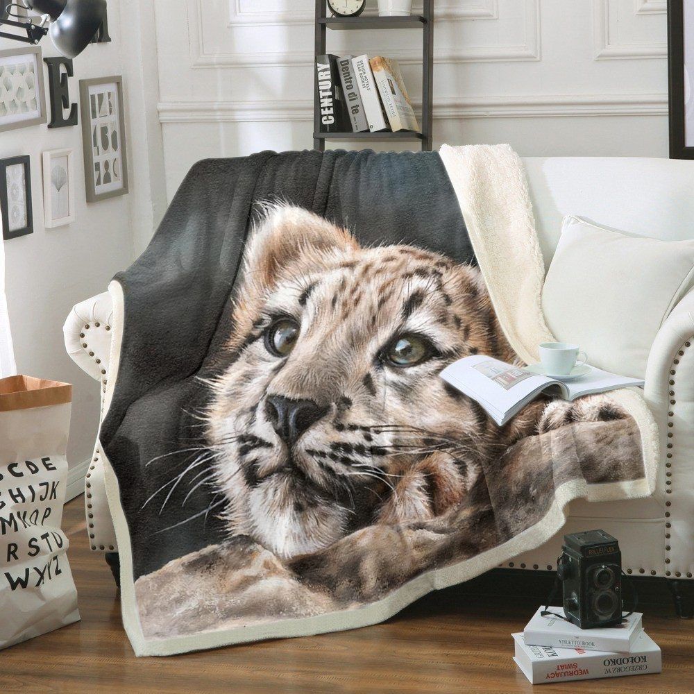 Snow Leopard Sherpa Fleece Blanket